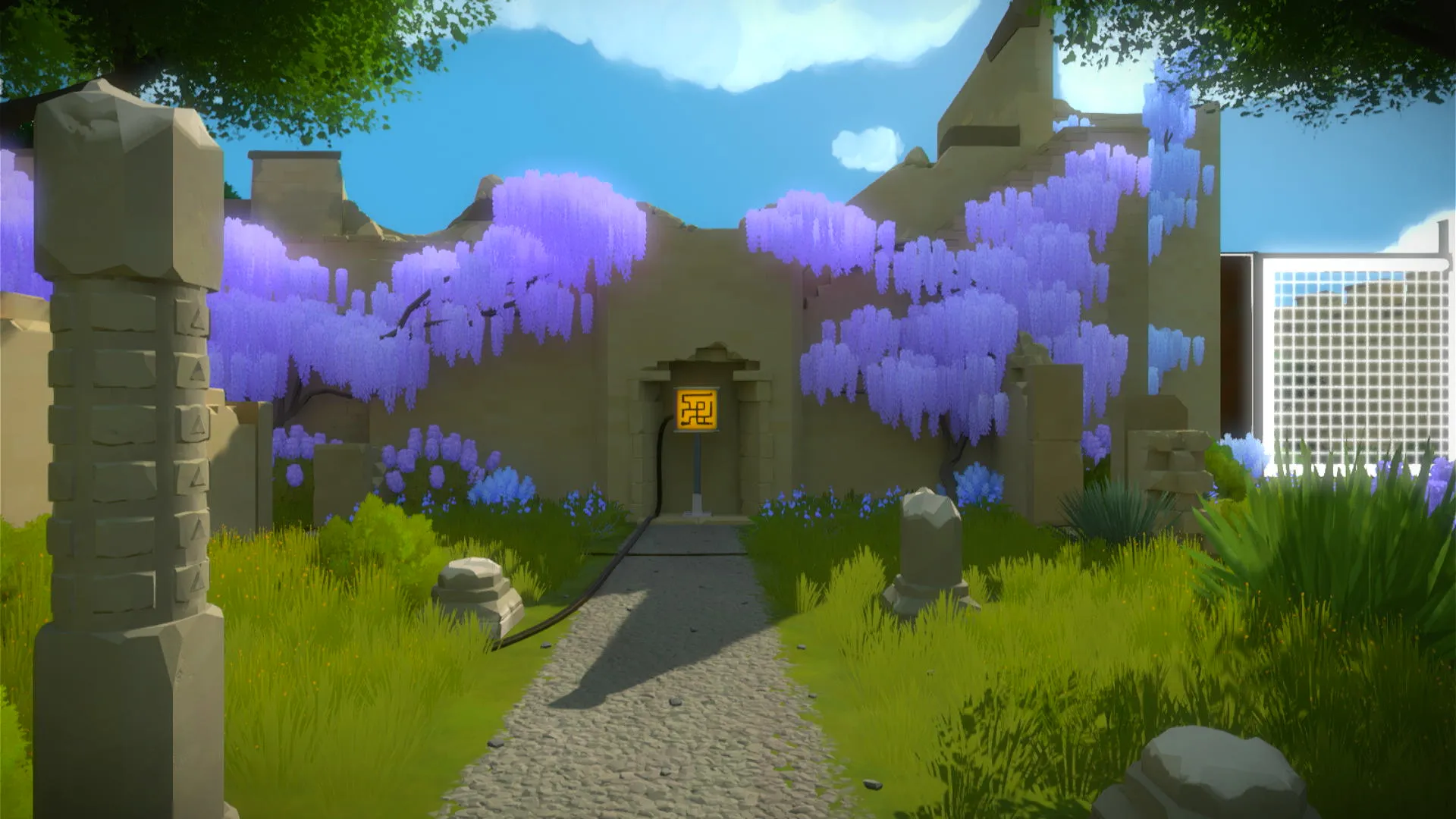 Một màn chơi đầu tiên của game giải đố The Witness trên console PS4, thể hiện môi trường mở và các câu đố phức tạp giúp rèn luyện tư duy.