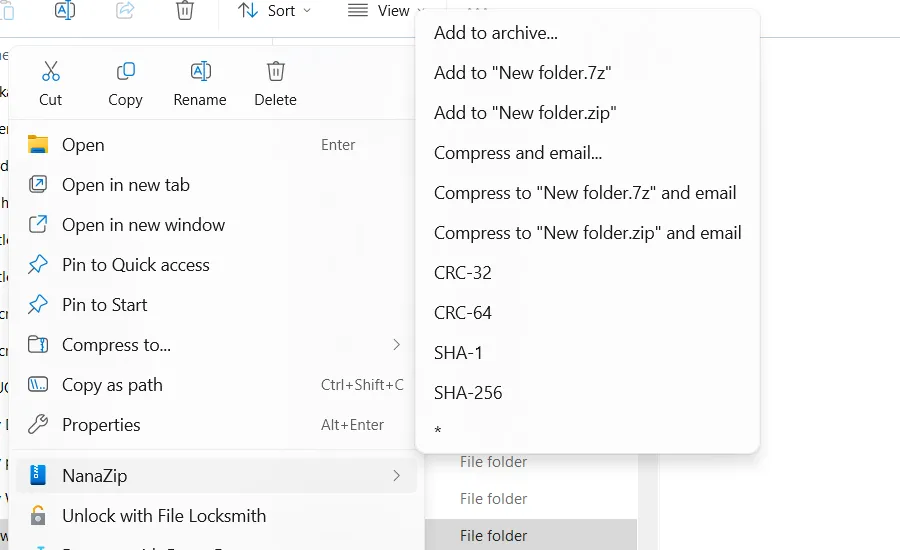 NanaZip đang hiển thị giao diện quản lý file nén trên Windows.