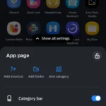 Ngăn kéo ứng dụng Smart Launcher với tính năng sắp xếp tự động theo danh mục, giúp người dùng dễ dàng tìm kiếm.