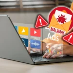 Người dùng máy tính xách tay với dấu hiệu phần mềm độc hại