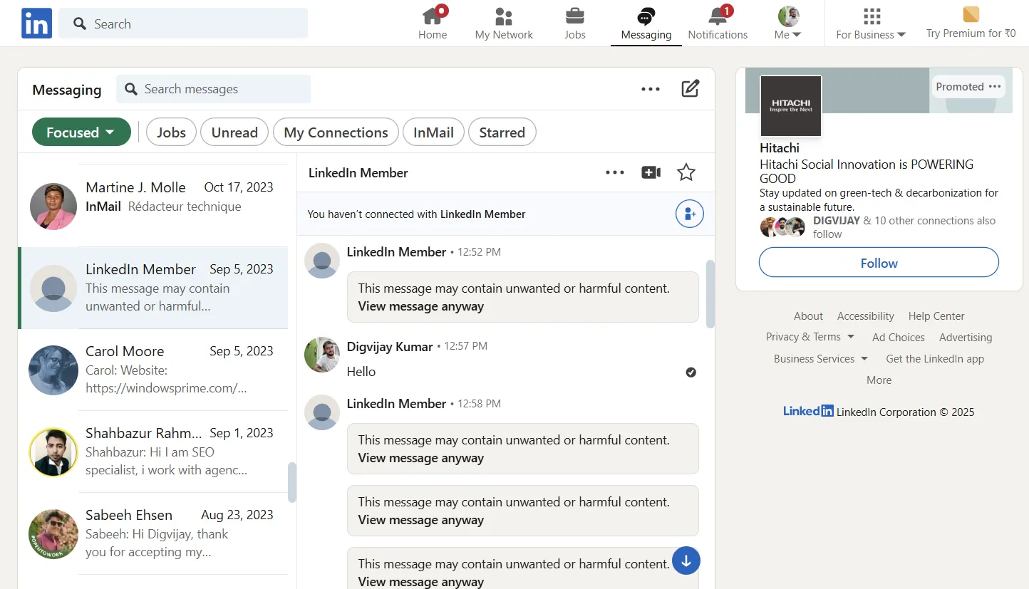 Người tìm việc xem thông báo trên LinkedIn về chiến thuật gây áp lực tuyển dụng tức thì, cảnh báo lừa đảo.
