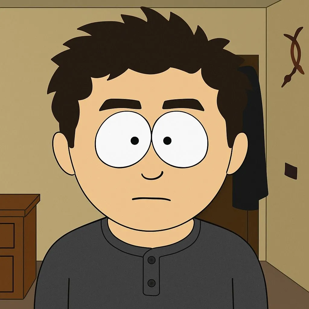 nhân vật AI phong cách South Park với mắt tròn, tóc cụt