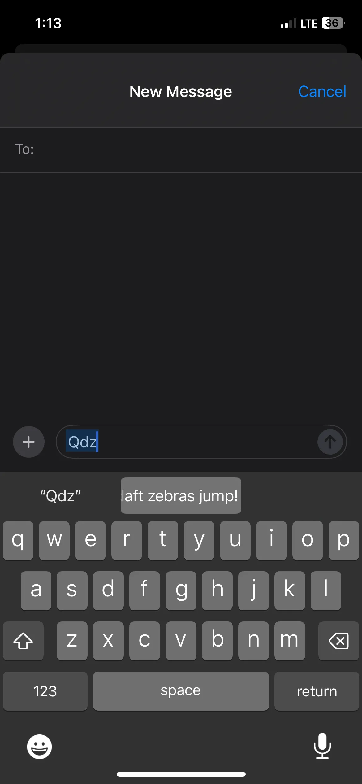 Nhập phím tắt &quot;qbz&quot; và gợi ý câu dài xuất hiện trên iPhone.