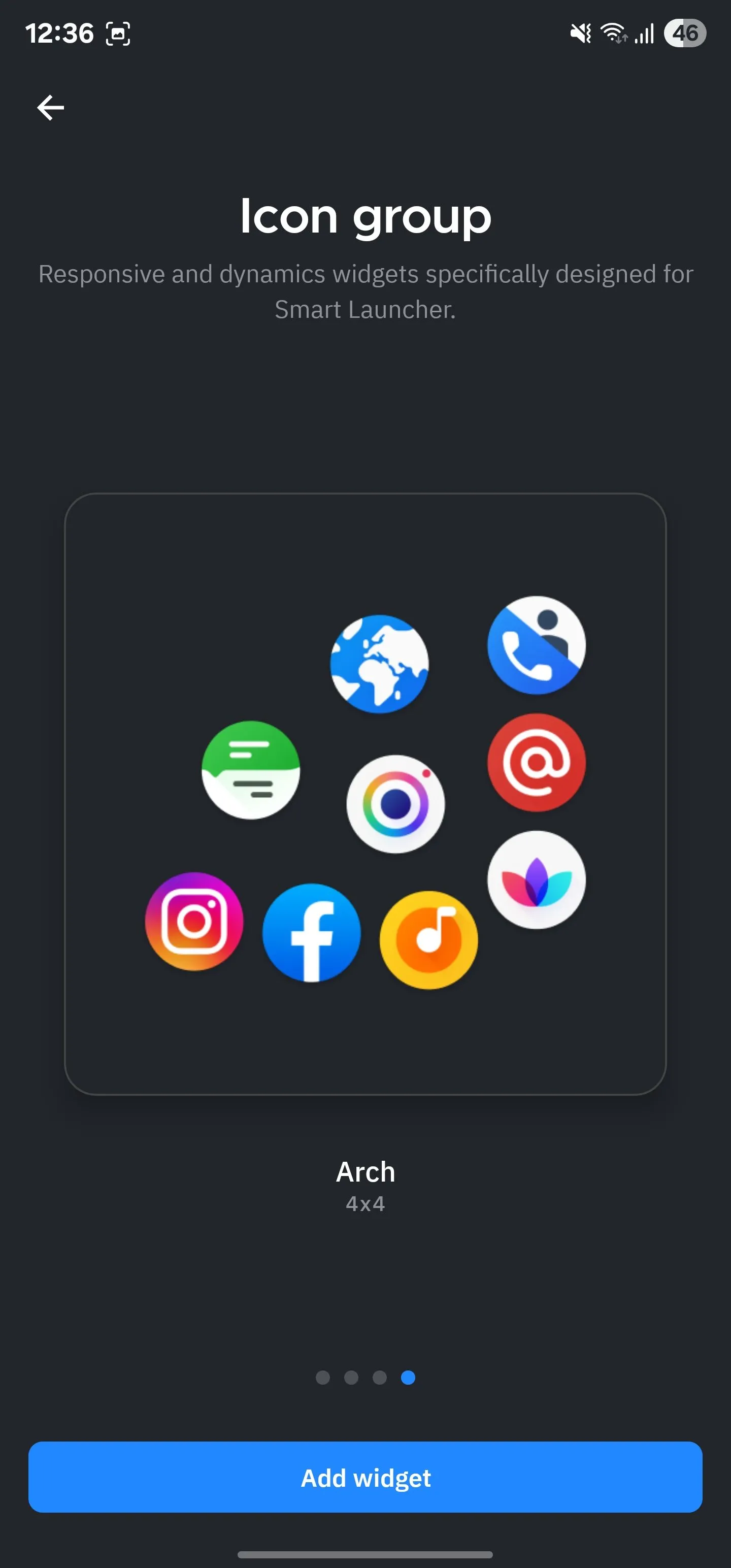 Nhóm biểu tượng (Icon Groups) được sắp xếp theo kiểu Arch trên Smart Launcher, giúp truy cập ứng dụng bằng một tay dễ dàng hơn.