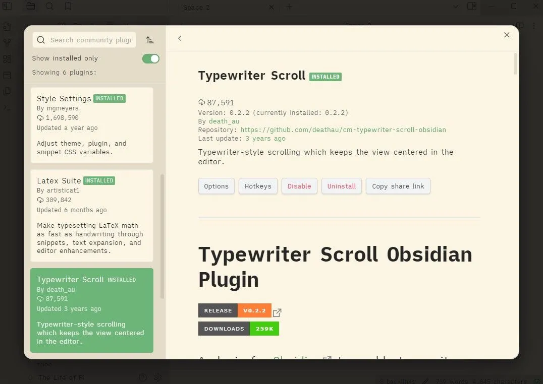 Plugin Typewriter Scroll của Obsidian giúp giữ dòng văn bản đang gõ luôn ở giữa màn hình