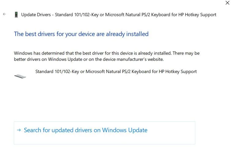 Quá trình tìm kiếm và cập nhật driver bàn phím tự động thông qua Windows Update trong Device Manager để khắc phục lỗi bàn phím bị trễ.
