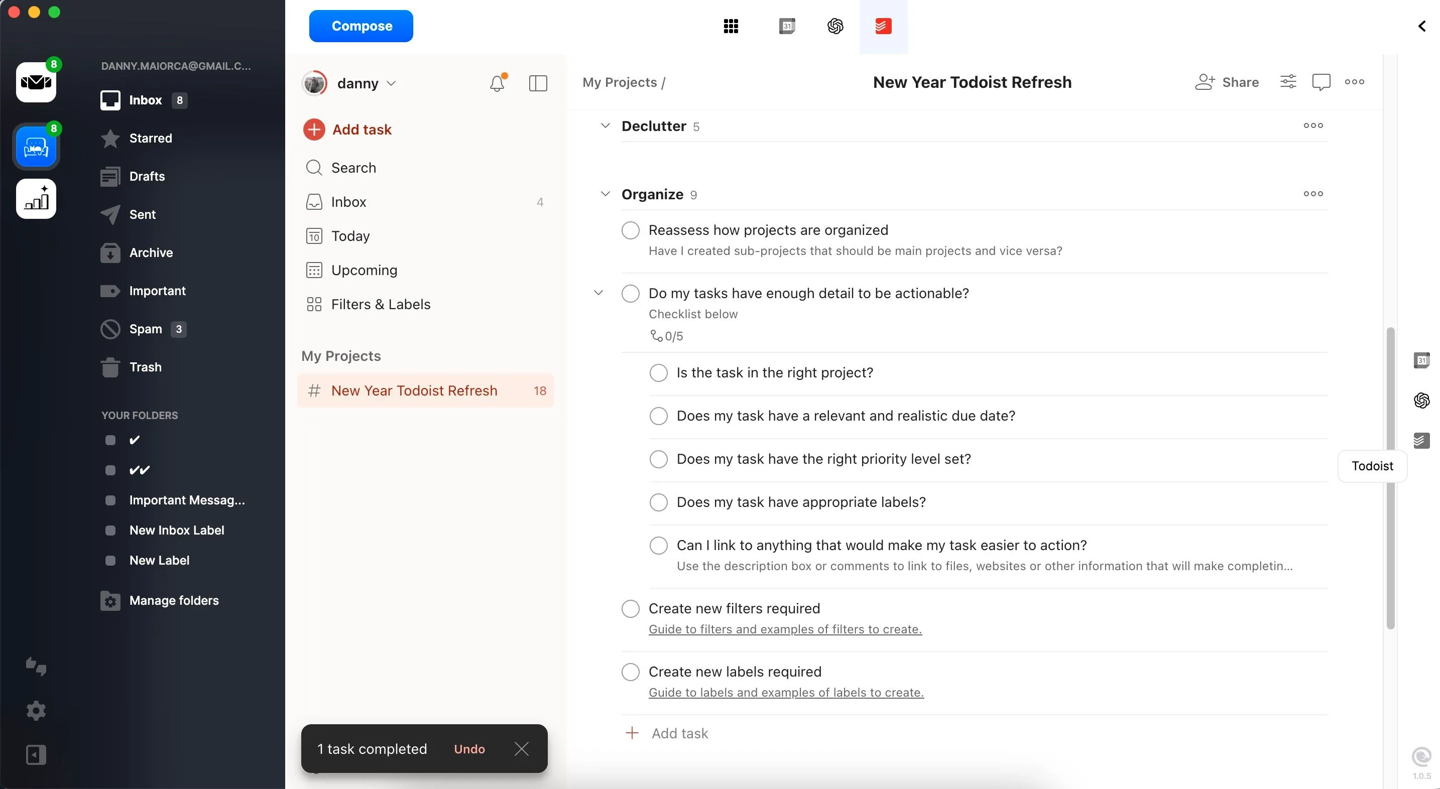 Quản lý các nhiệm vụ trong Todoist trực tiếp thông qua ứng dụng Mailbird