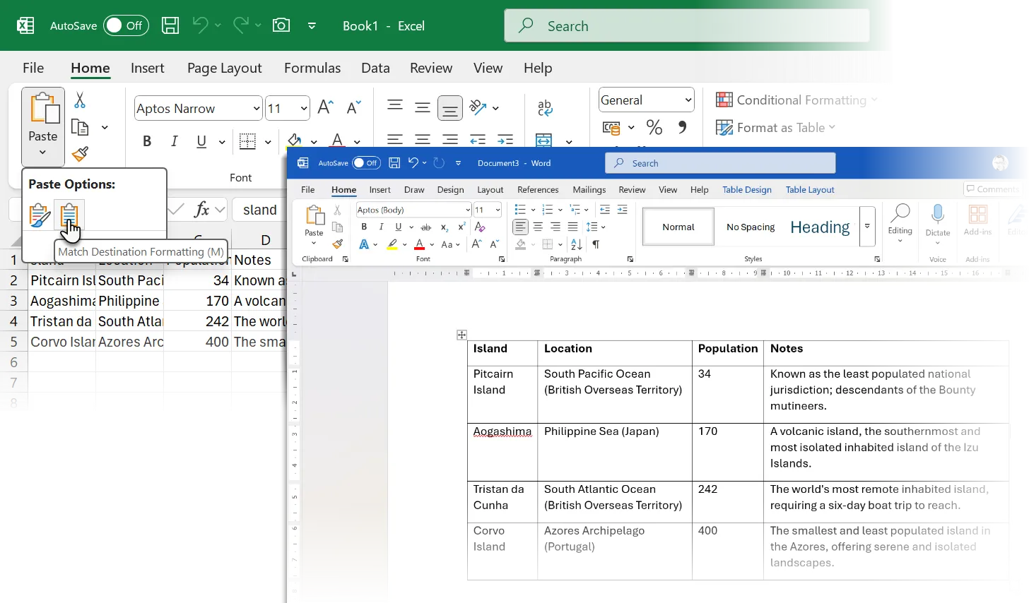 Quy trình dán bảng từ ChatGPT vào Microsoft Word thông qua Excel để giữ nguyên định dạng.