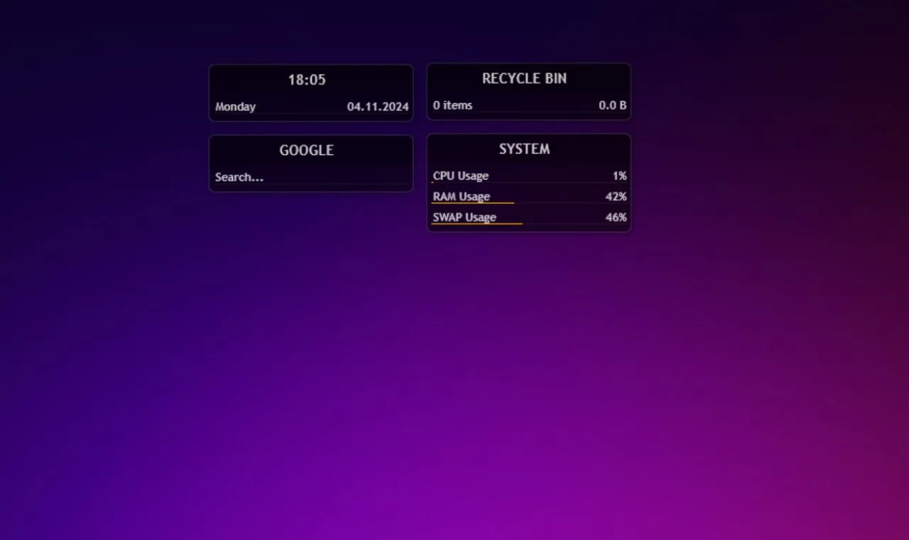 Rainmeter illustro skin - giao diện mặc định với đồng hồ, lịch và thông tin hệ thống