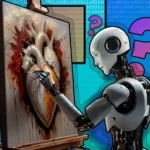 Robot vẽ tranh trái tim người, minh họa sự sáng tạo của AI trong nghệ thuật.