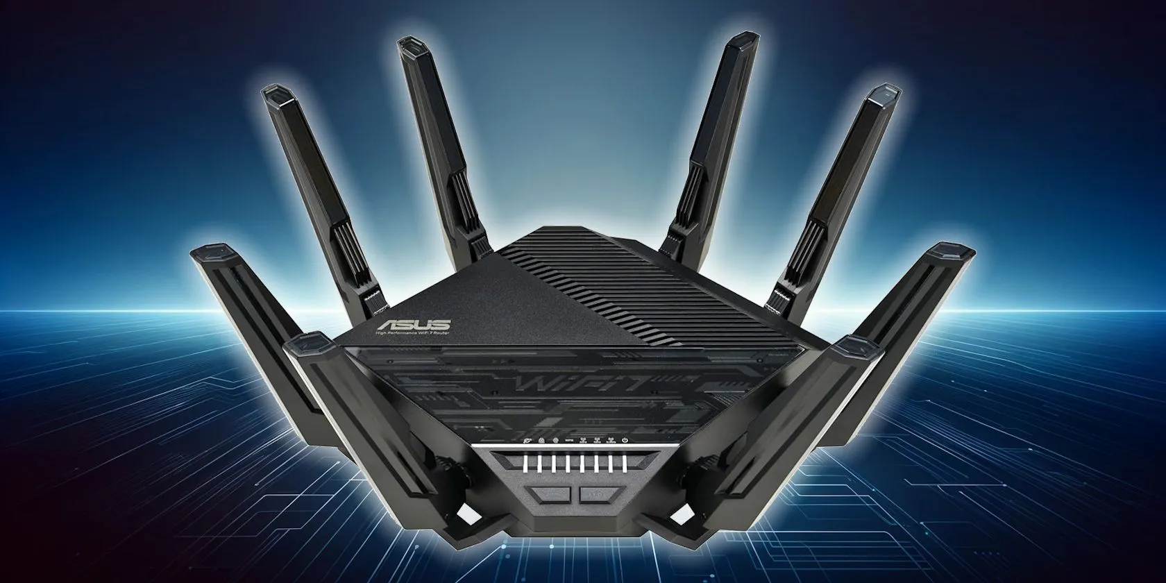 Router ASUS Wi-Fi 7 thế hệ mới, biểu tượng cho hiệu suất và công nghệ mạng không dây tương lai.