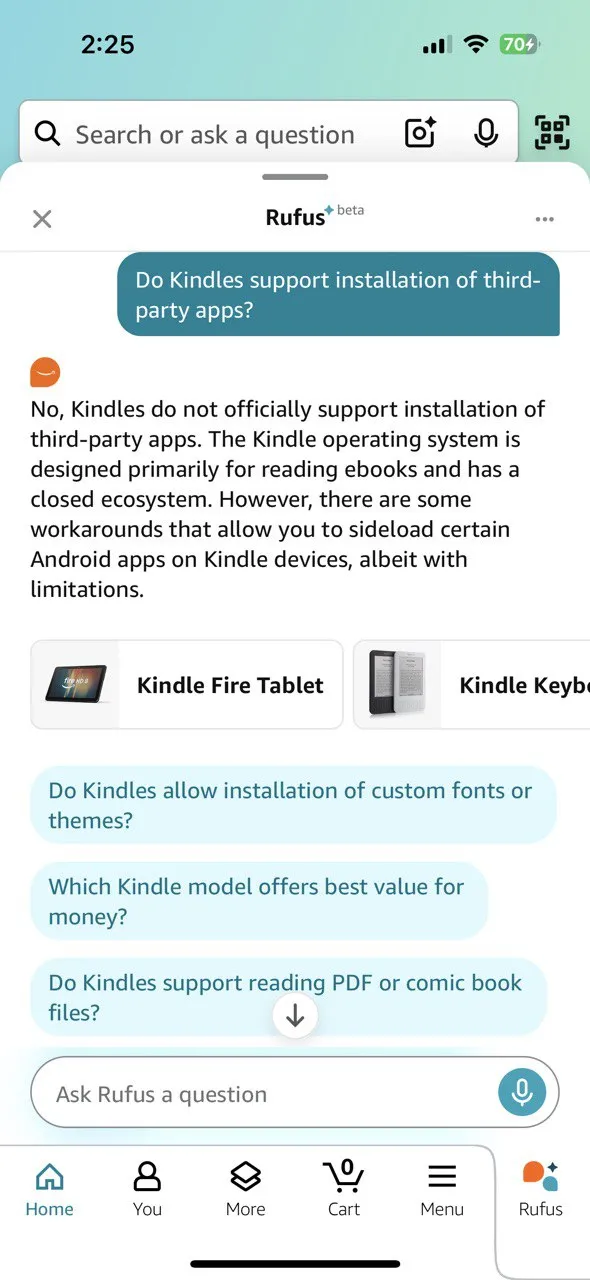 Rufus hỗ trợ so sánh ưu nhược điểm giữa các sản phẩm tương tự trên Amazon, giúp người mua đưa ra quyết định.