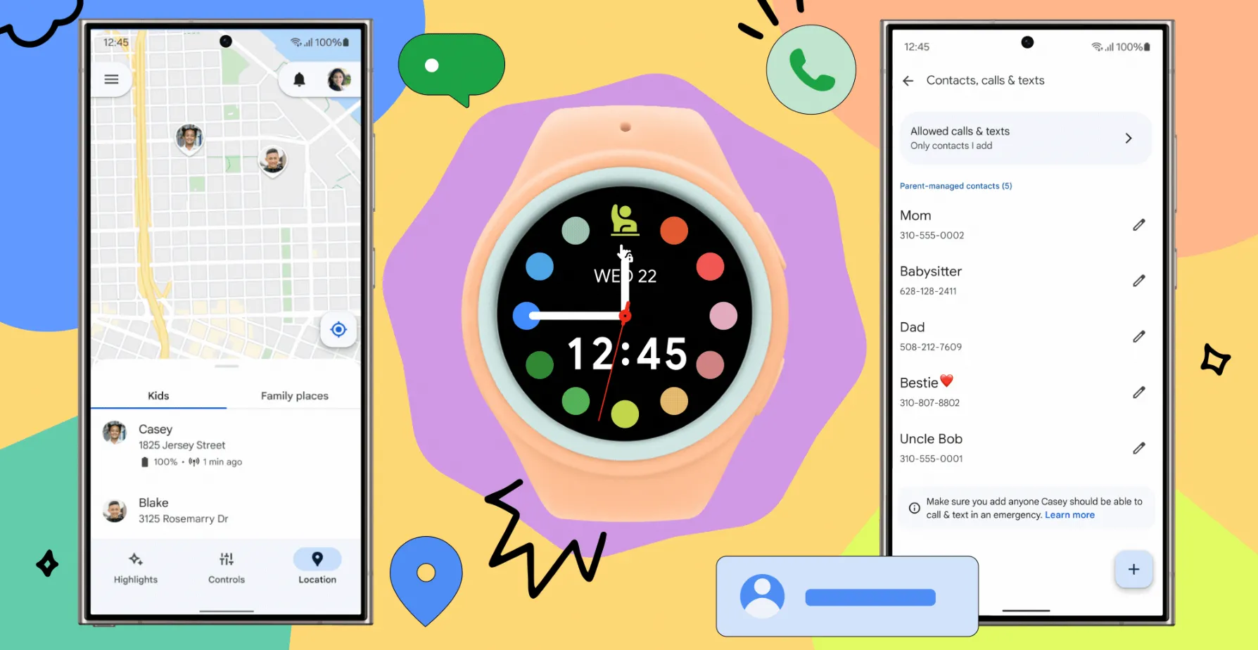 Samsung Galaxy Watch cho trẻ em hiển thị tính năng định vị và danh bạ với Family Link