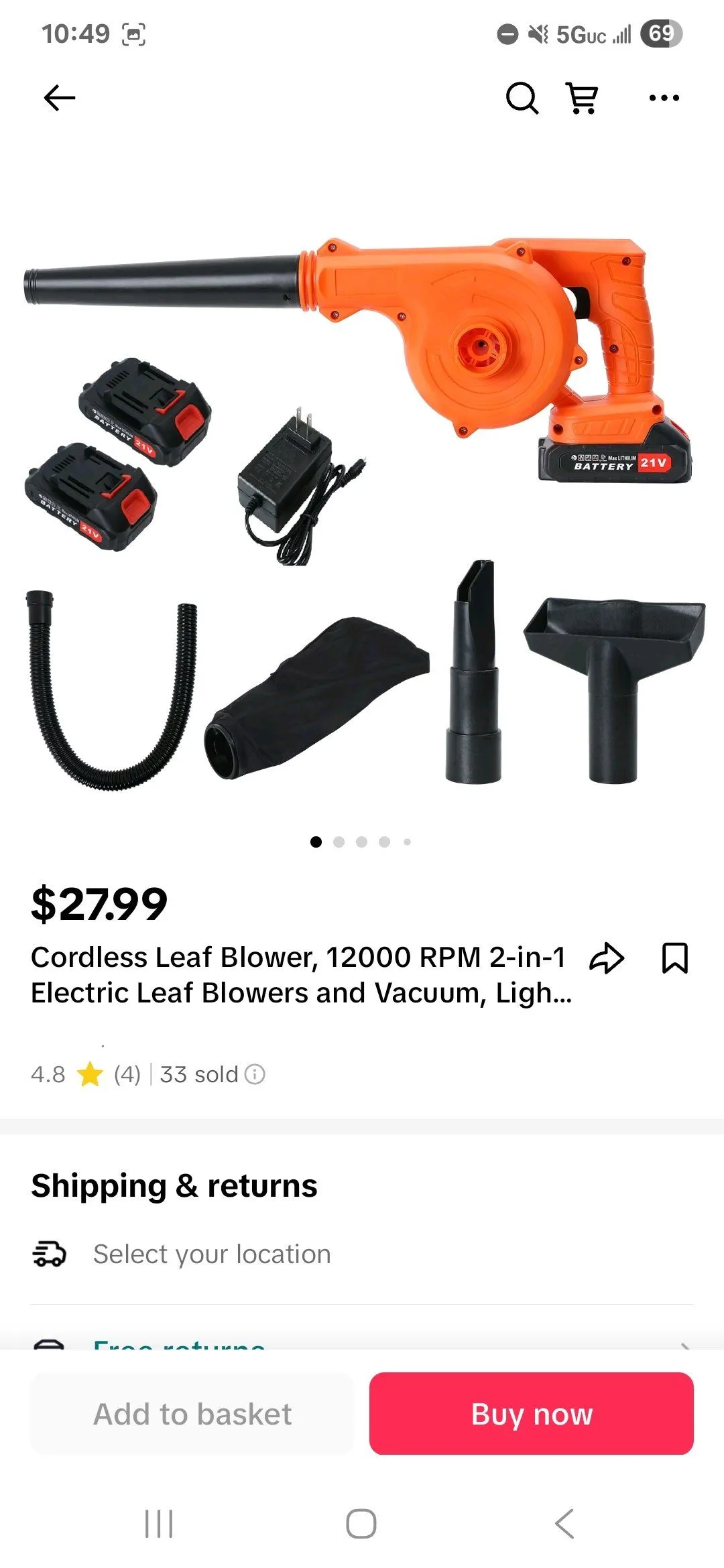 Sản phẩm thổi lá trông giống thương hiệu nổi tiếng Husqvarna, minh họa hàng nhái trên TikTok Shop