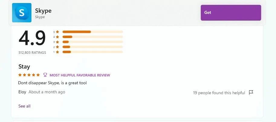 Skype vẫn nhận được đánh giá cao trên Microsoft Store dù sắp ngừng hoạt động