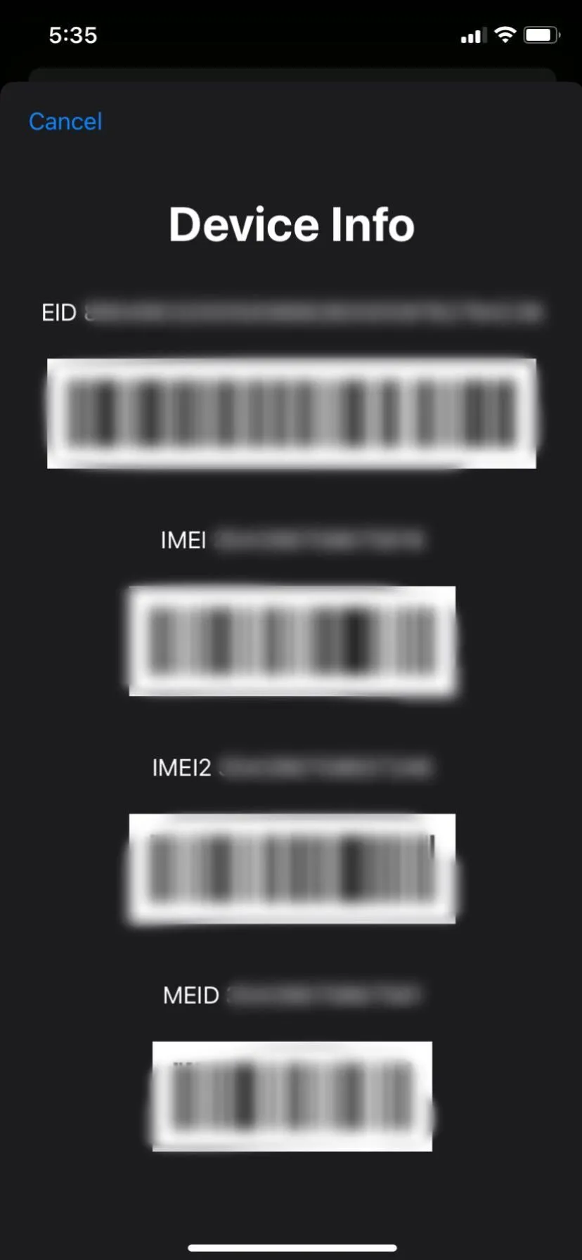 Số IMEI của iPhone được hiển thị trên màn hình sau khi nhập mã USSD