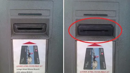 So sánh máy ATM có thiết bị card skimmer và máy ATM an toàn không có dấu hiệu can thiệp