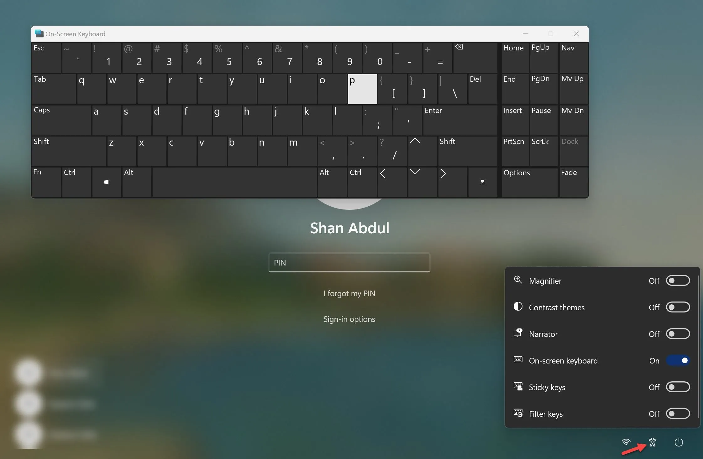 Sử dụng bàn phím ảo để đăng nhập Windows