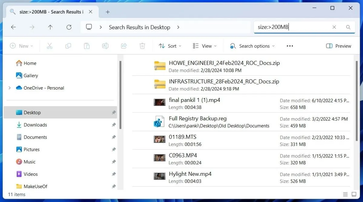 Sử dụng bộ lọc tìm kiếm trong File Explorer