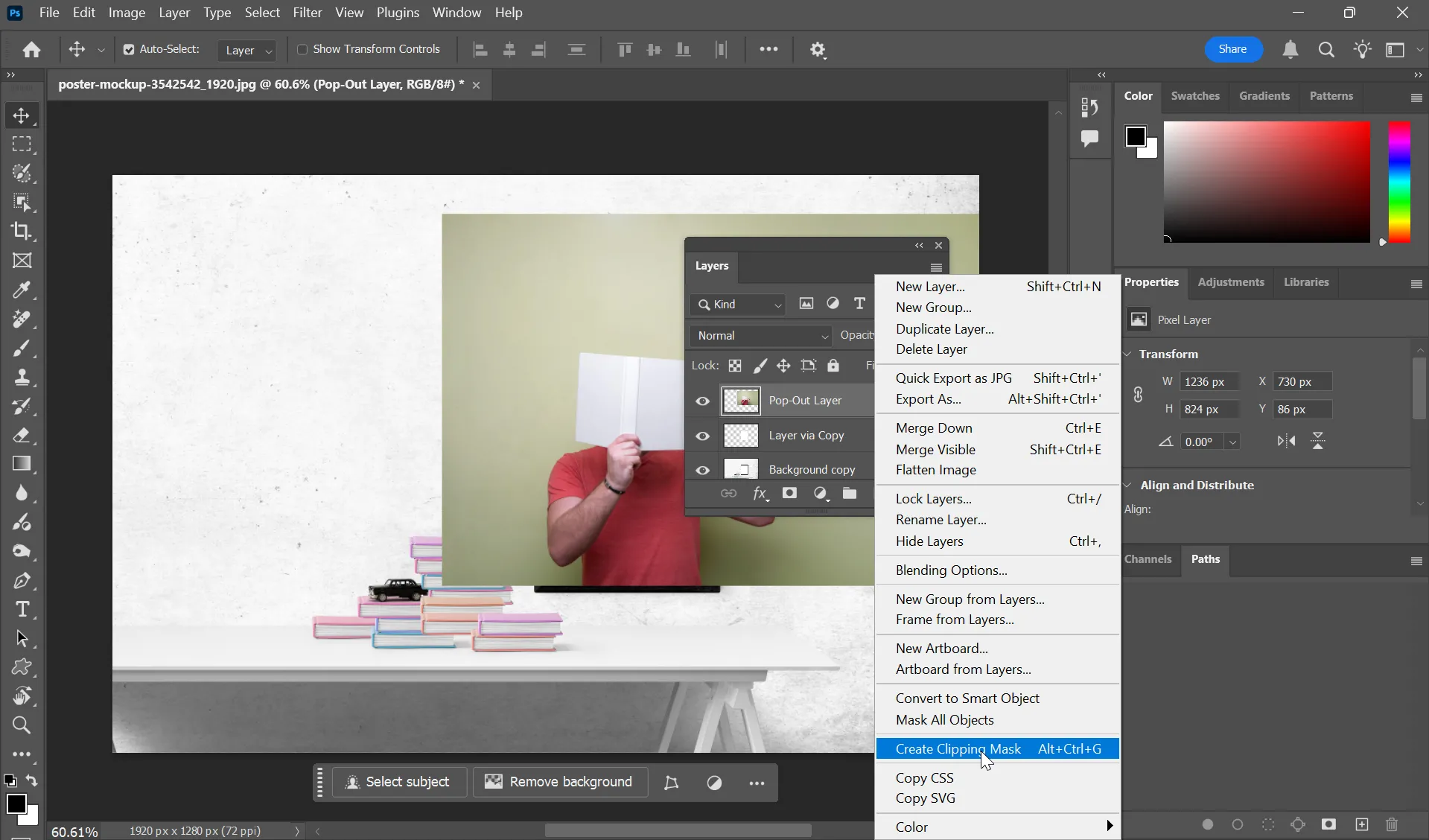 Sử dụng Clipping Mask để giới hạn ảnh pop-out trong Photoshop