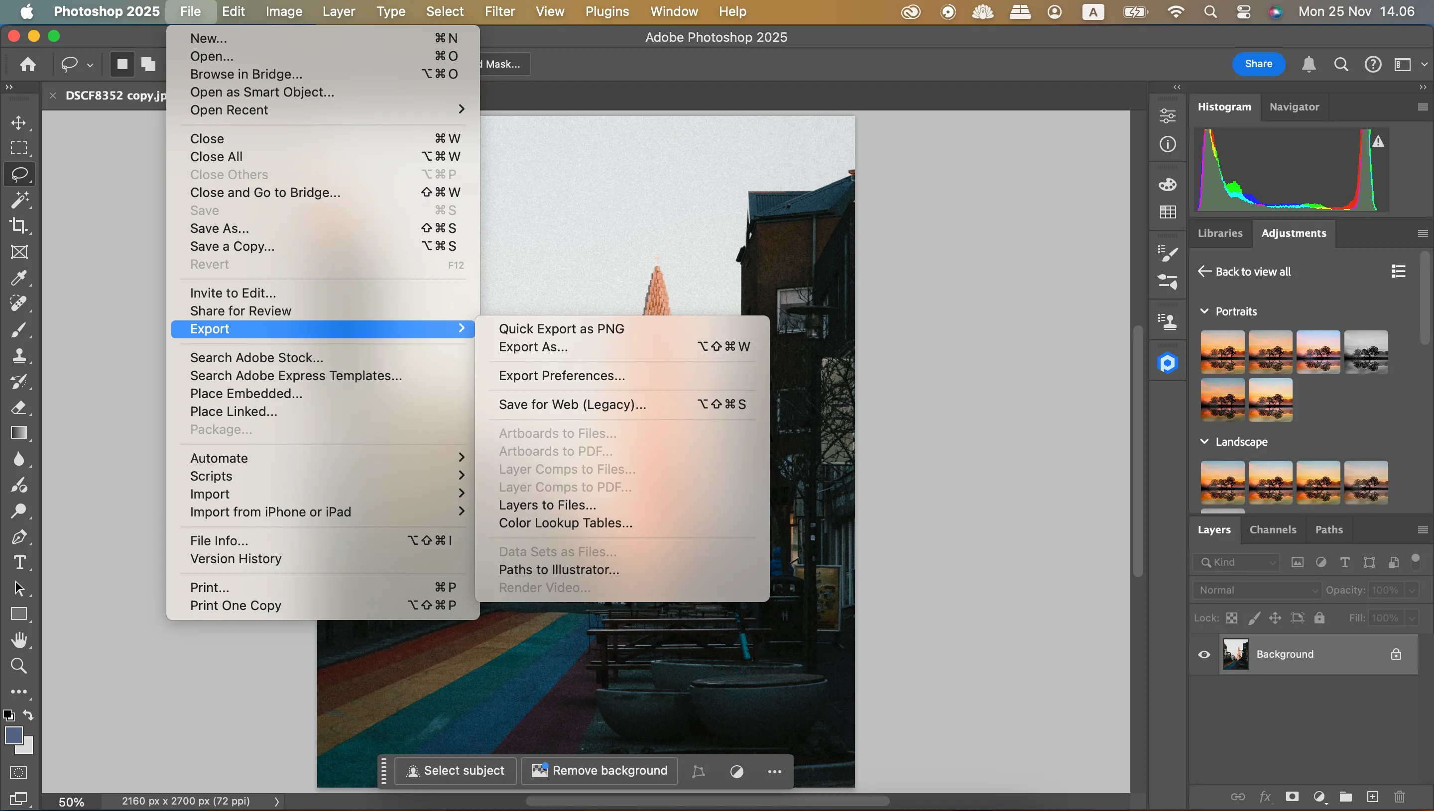 Sử dụng Quick Export để lưu file Photoshop dưới định dạng JPEG hoặc PNG