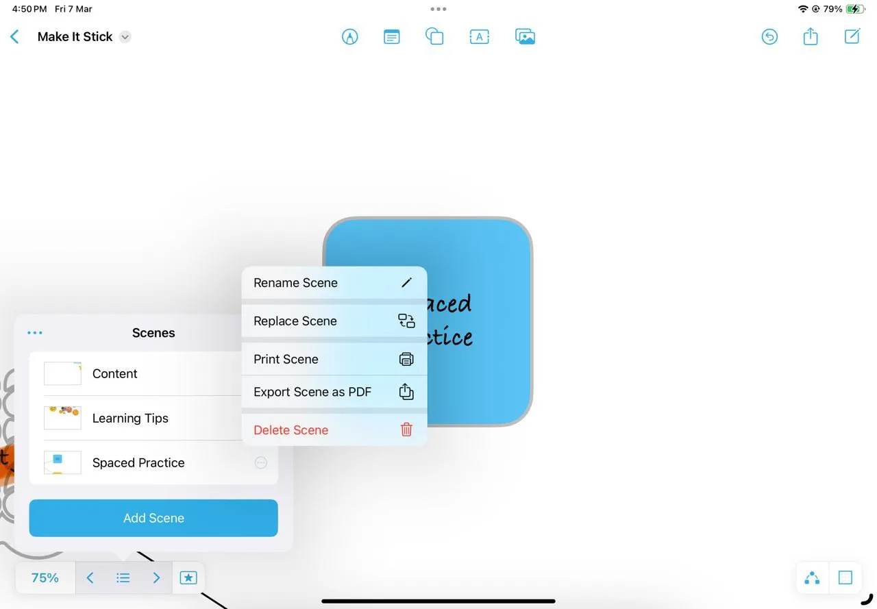 Sử dụng Scenes Navigator của Freeform để điều hướng nhanh giữa các điểm chính
