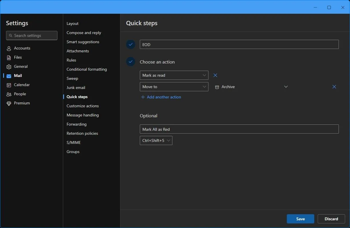 Sử dụng tính năng Thao tác nhanh (Quick Steps) trong Microsoft Outlook để tự động hóa quy trình dọn dẹp cuối ngày