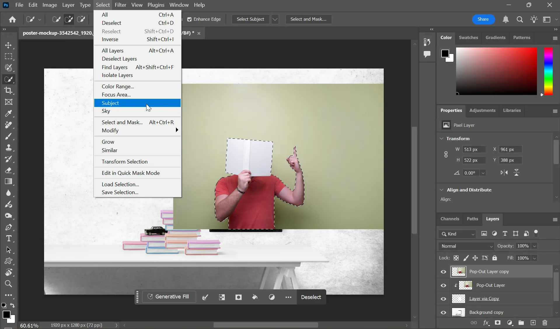 Tách chủ thể cần tạo hiệu ứng pop-out bằng công cụ chọn trong Photoshop
