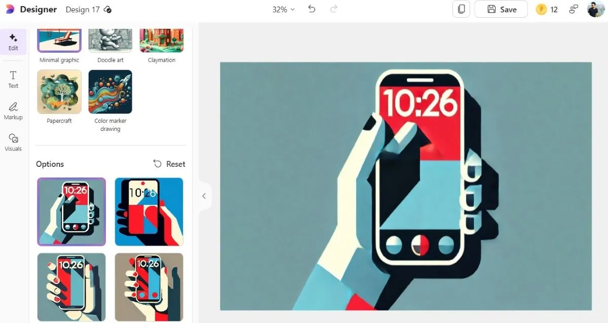Tái tạo phong cách hình ảnh bằng AI với các lựa chọn như Pop Art và Flat Illustration trong Microsoft Designer