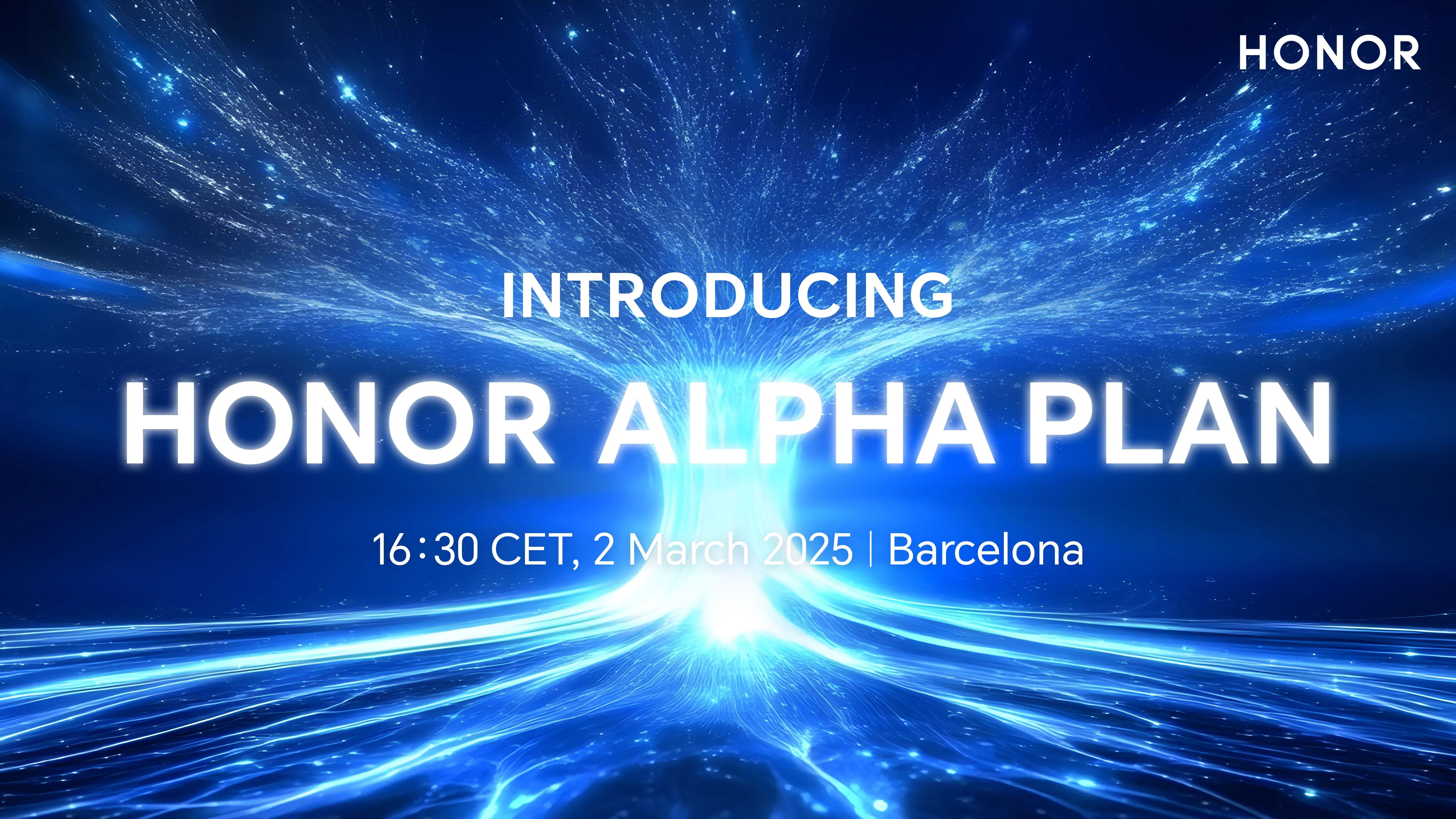 Tấm thiệp mời sự kiện Honor tại MWC 2025 với dòng chữ 'Alpha Plan' và ngày ra mắt