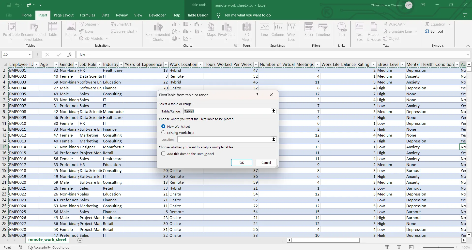 Tạo bảng Pivot trong Excel để phân tích dữ liệu