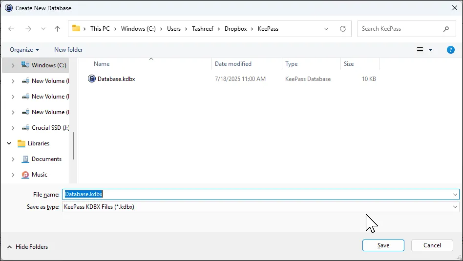 Tạo cơ sở dữ liệu KeePass mới, dễ dàng đồng bộ hóa với Dropbox.