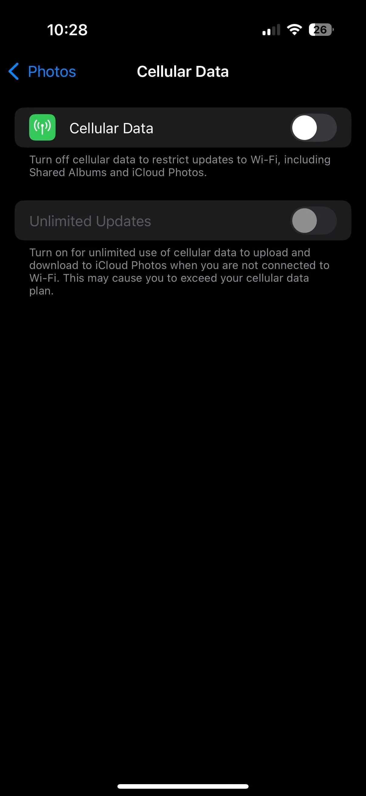Tắt đồng bộ ảnh iCloud qua dữ liệu di động để tiết kiệm data