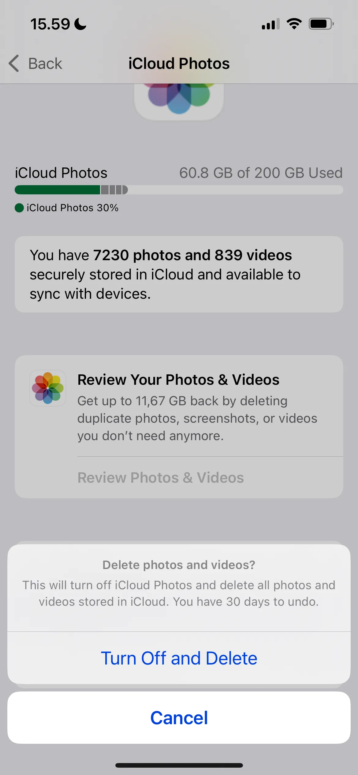 Tắt và xóa đồng bộ ảnh trên iCloud để giải phóng dung lượng lưu trữ.