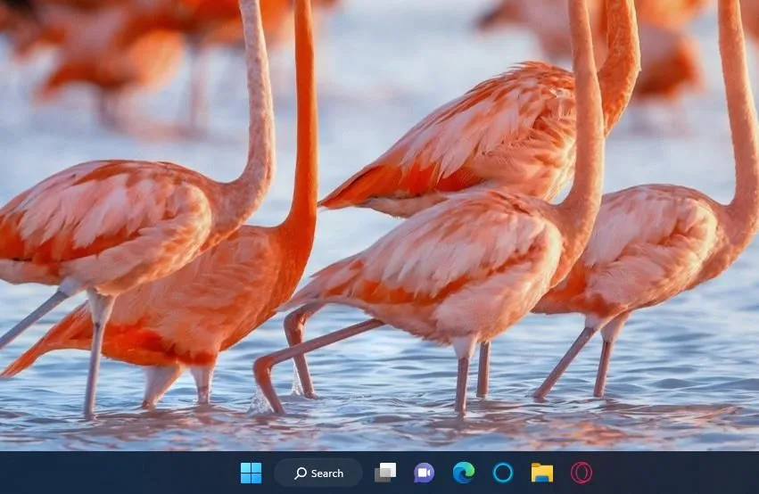 Thanh Taskbar của Windows 11 với các biểu tượng ứng dụng và khu vực hệ thống, minh họa thiết kế gọn gàng.