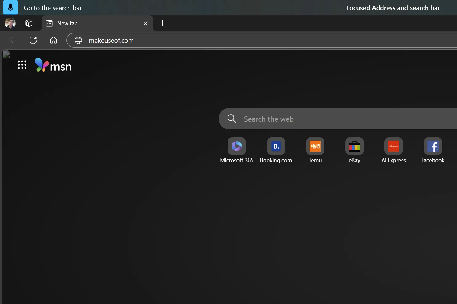 Thanh tìm kiếm của trình duyệt Microsoft Edge sẵn sàng nhận lệnh nhập bằng giọng nói Voice Access