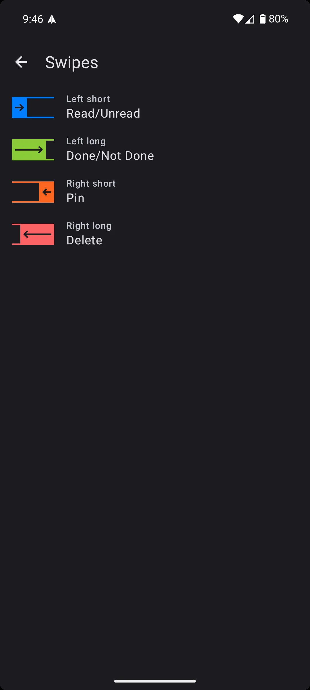 Thao tác vuốt tùy chỉnh trong ứng dụng Spark Mail trên Android