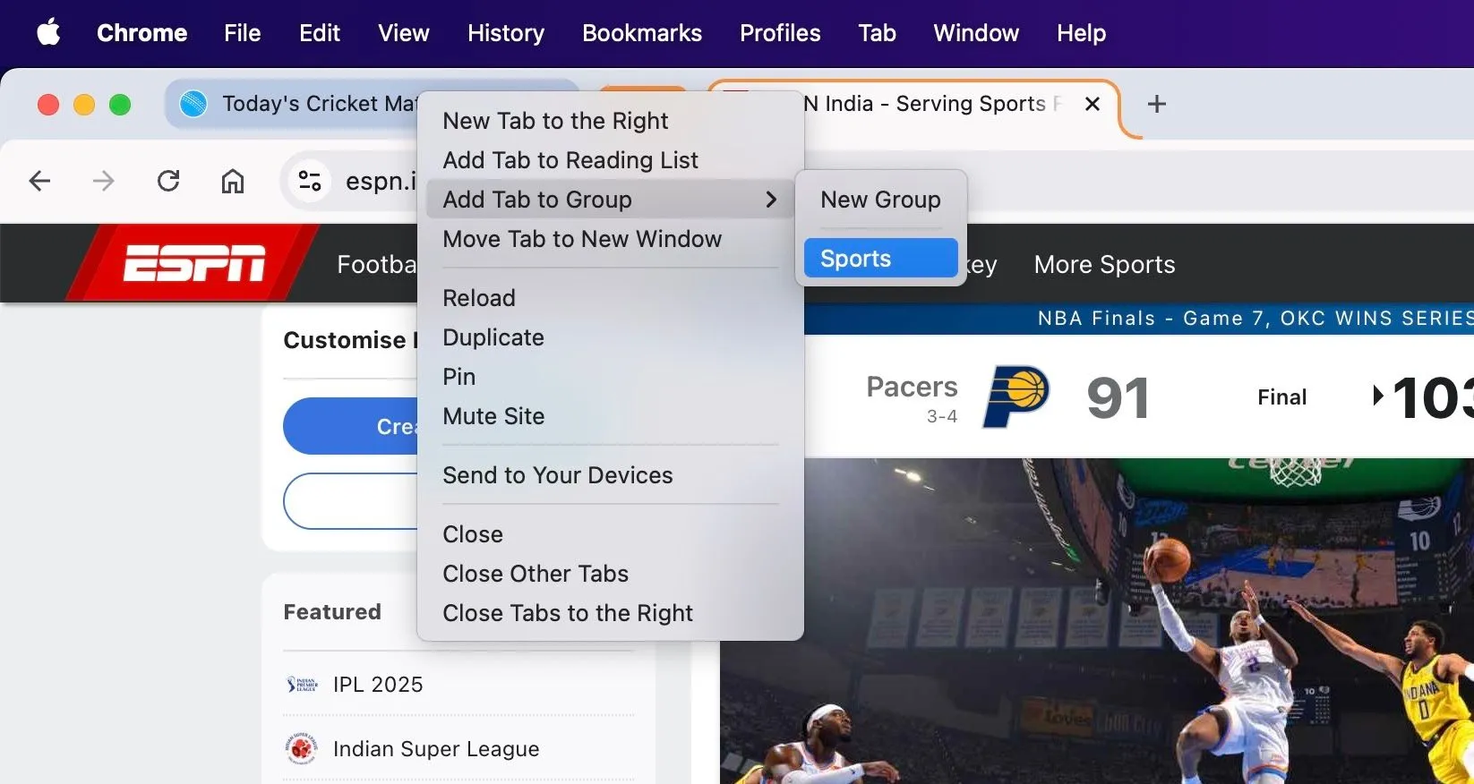 Thêm một tab thứ hai vào nhóm tab đã tạo trong trình duyệt Chrome trên máy Mac