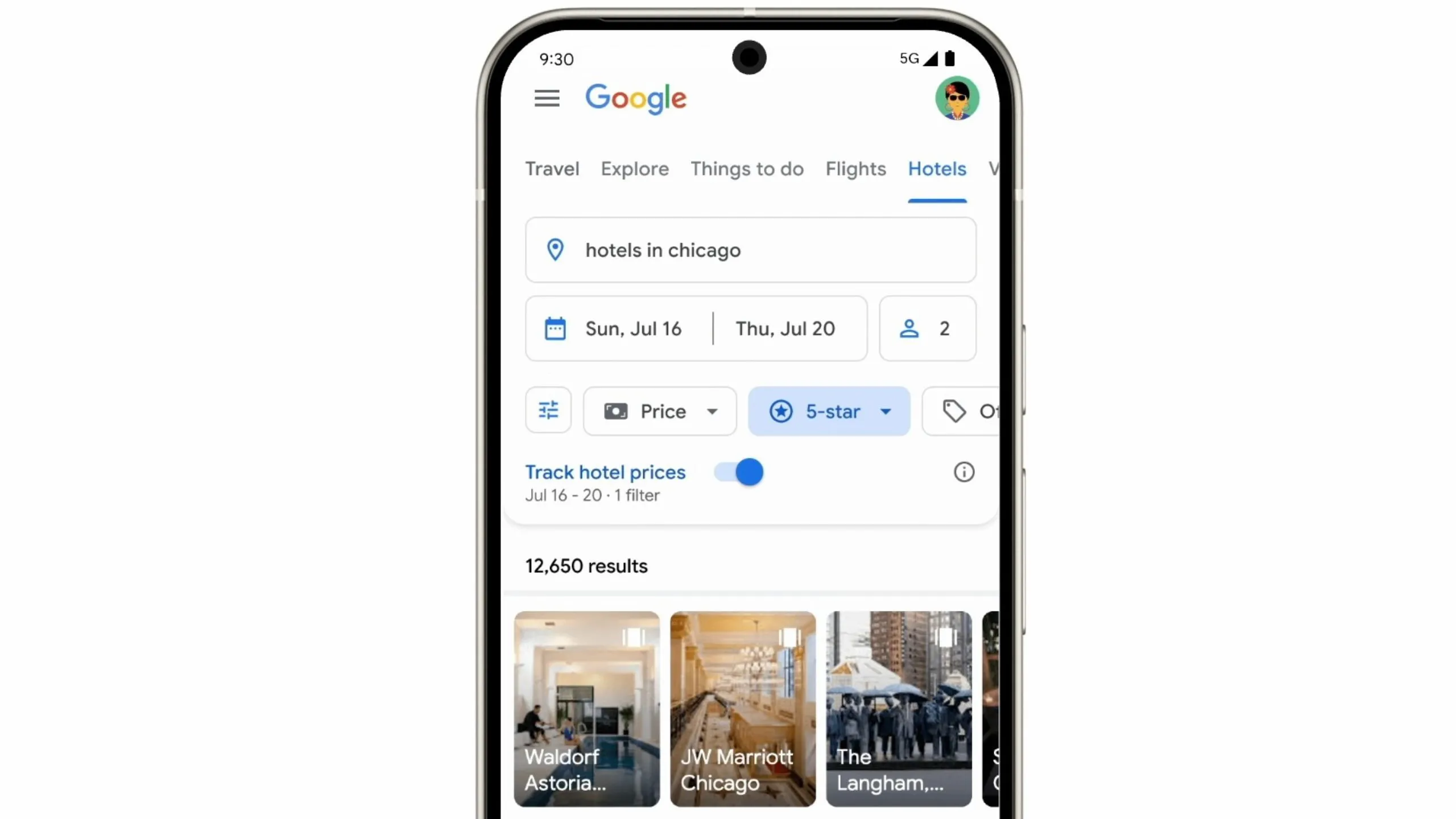 Theo dõi giá khách sạn trên Google