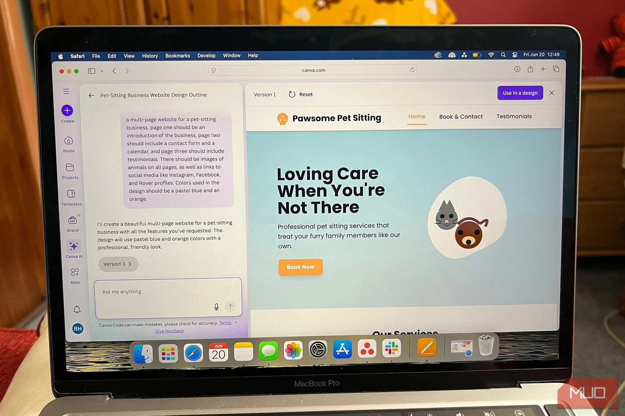Thiết kế website được tạo tự động bởi tính năng Canva Codes dựa trên mô tả văn bản