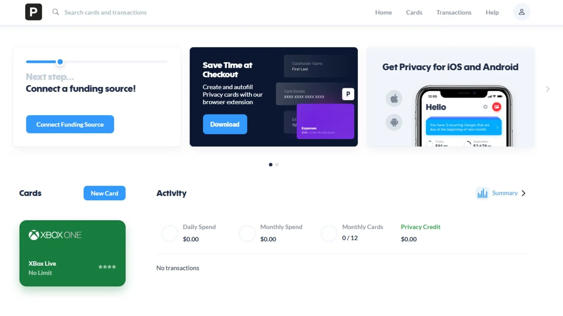 Thiết lập thẻ dùng một lần trên Privacy.com