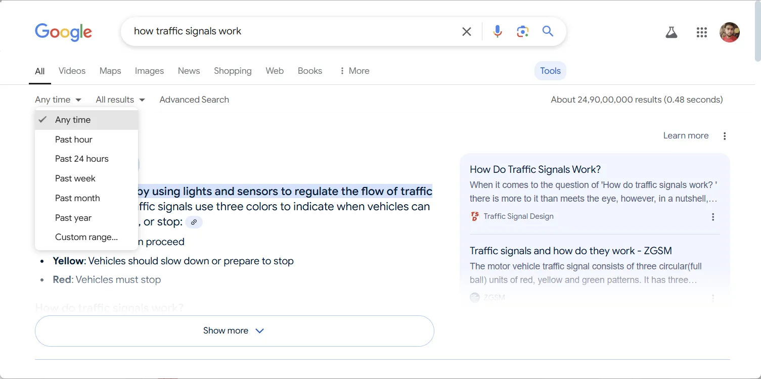 Thiết lập thời gian tùy chỉnh trong kết quả tìm kiếm Google