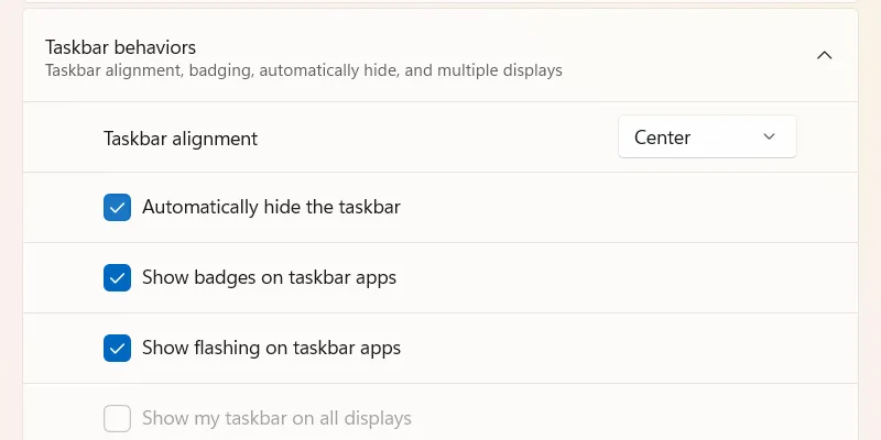 Thiết lập tự động ẩn thanh Taskbar trong cài đặt Windows 11