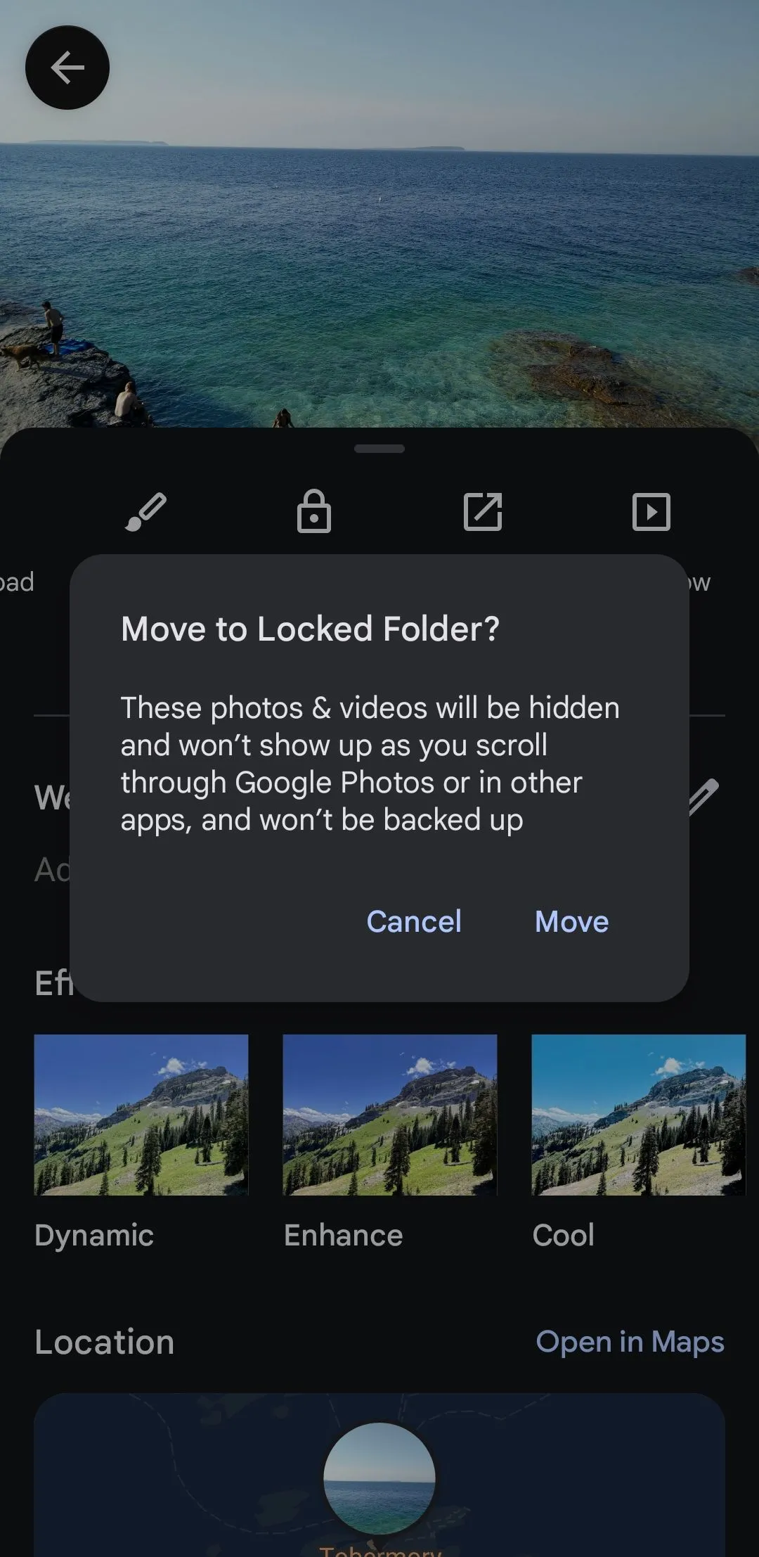 Thông báo &quot;Di chuyển vào thư mục bị khóa&quot; trong ứng dụng di động Google Photos