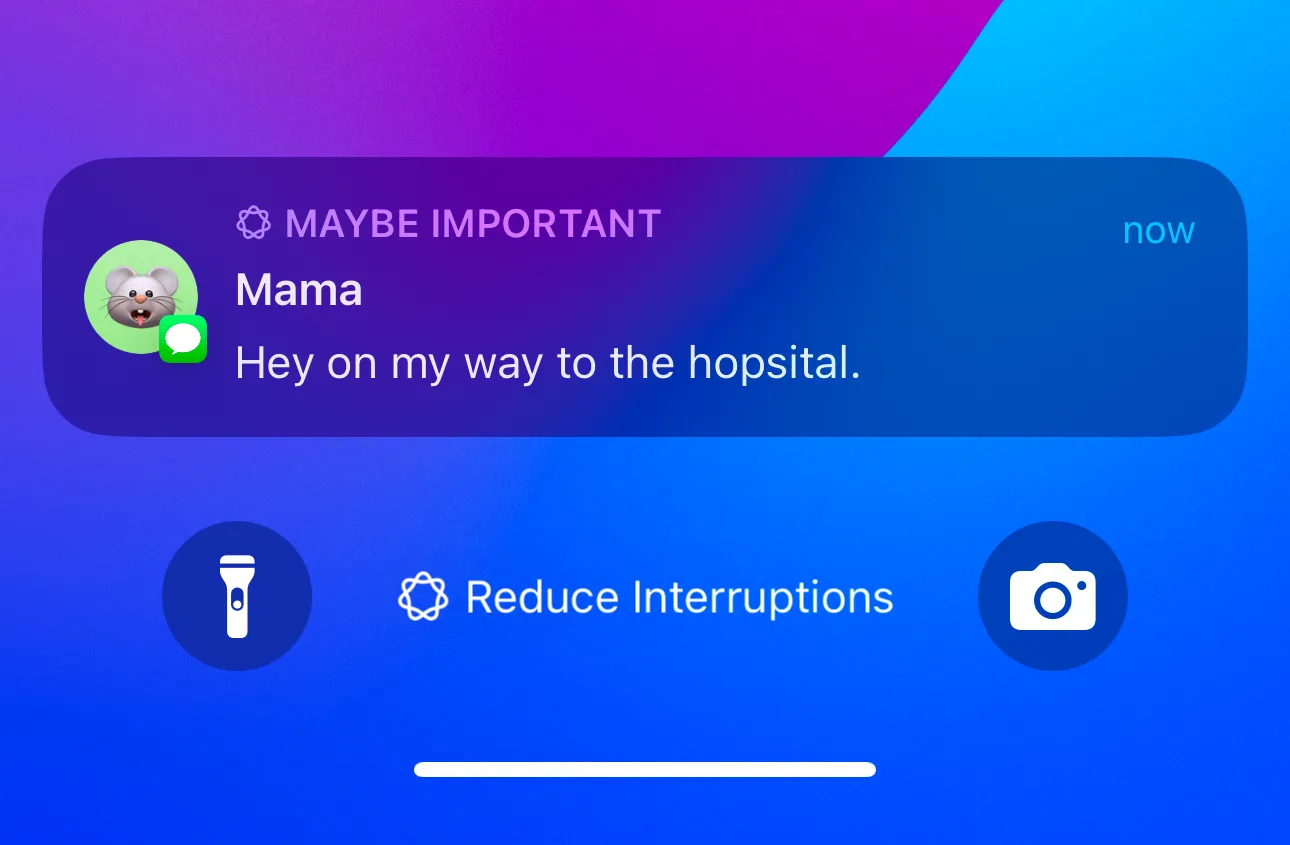 Thông báo 'Maybe Important' trên màn hình iPhone, minh họa nguy cơ trễ thông báo quan trọng do bật chế độ tiết kiệm pin.