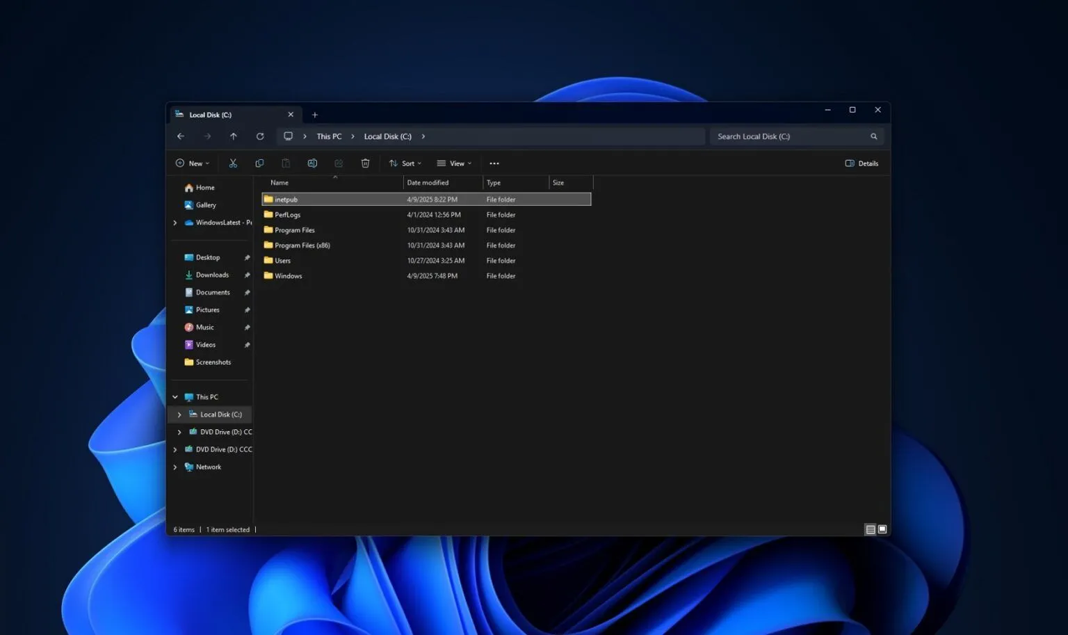 Thư mục inetpub xuất hiện trên ổ đĩa C của Windows 11 sau cập nhật mới nhất