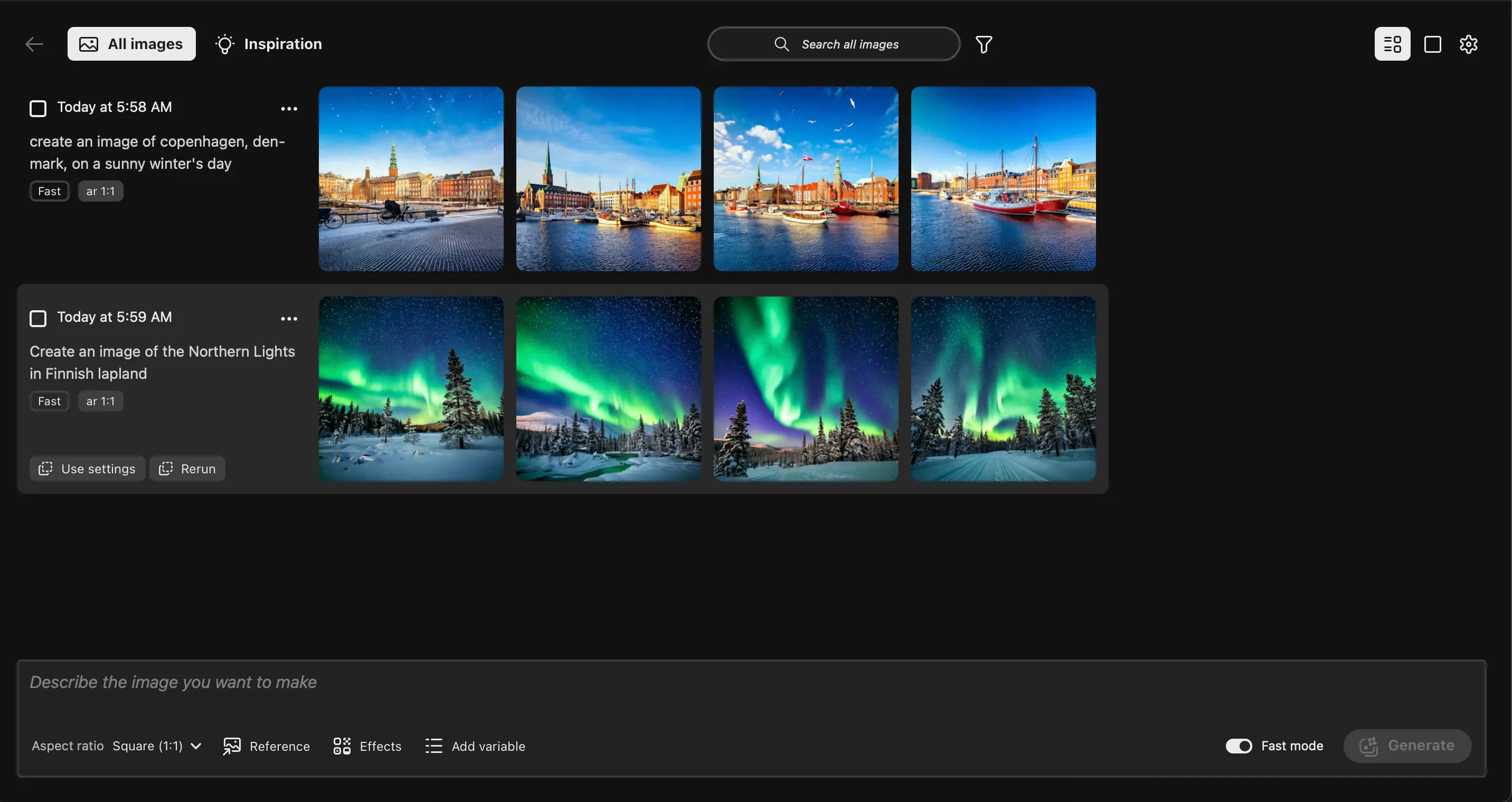 Thư viện hình ảnh được tạo bằng AI trong Generative Workspace của Photoshop Beta