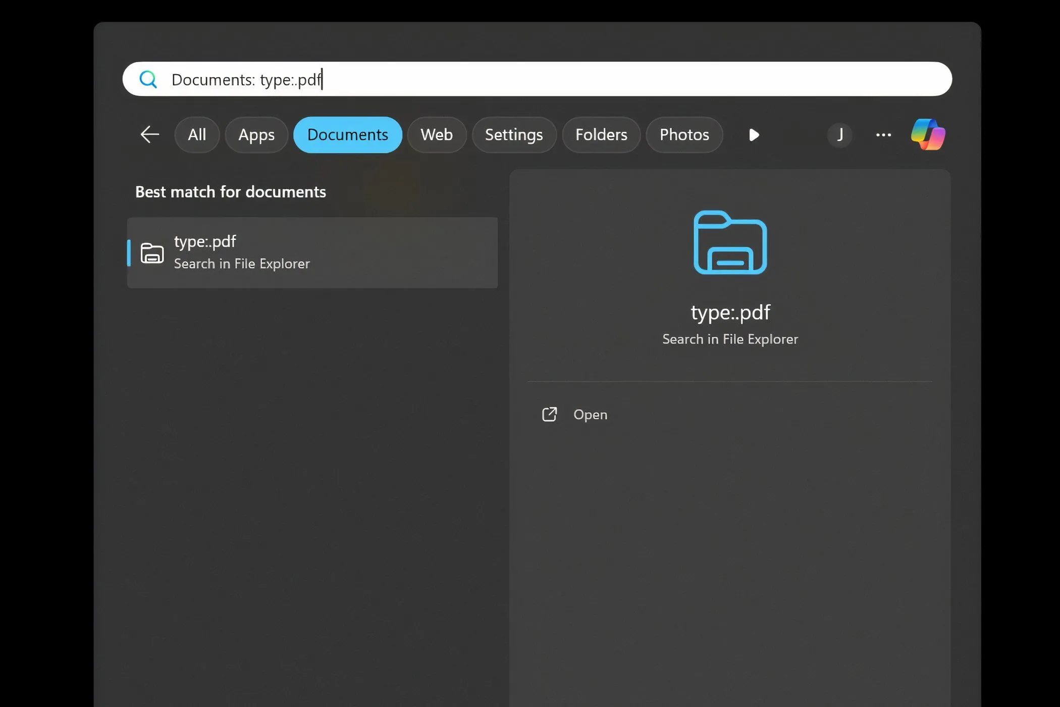Thực hiện tìm kiếm file theo định dạng tệp cụ thể như .pdf bằng bộ lọc File Type trong Windows