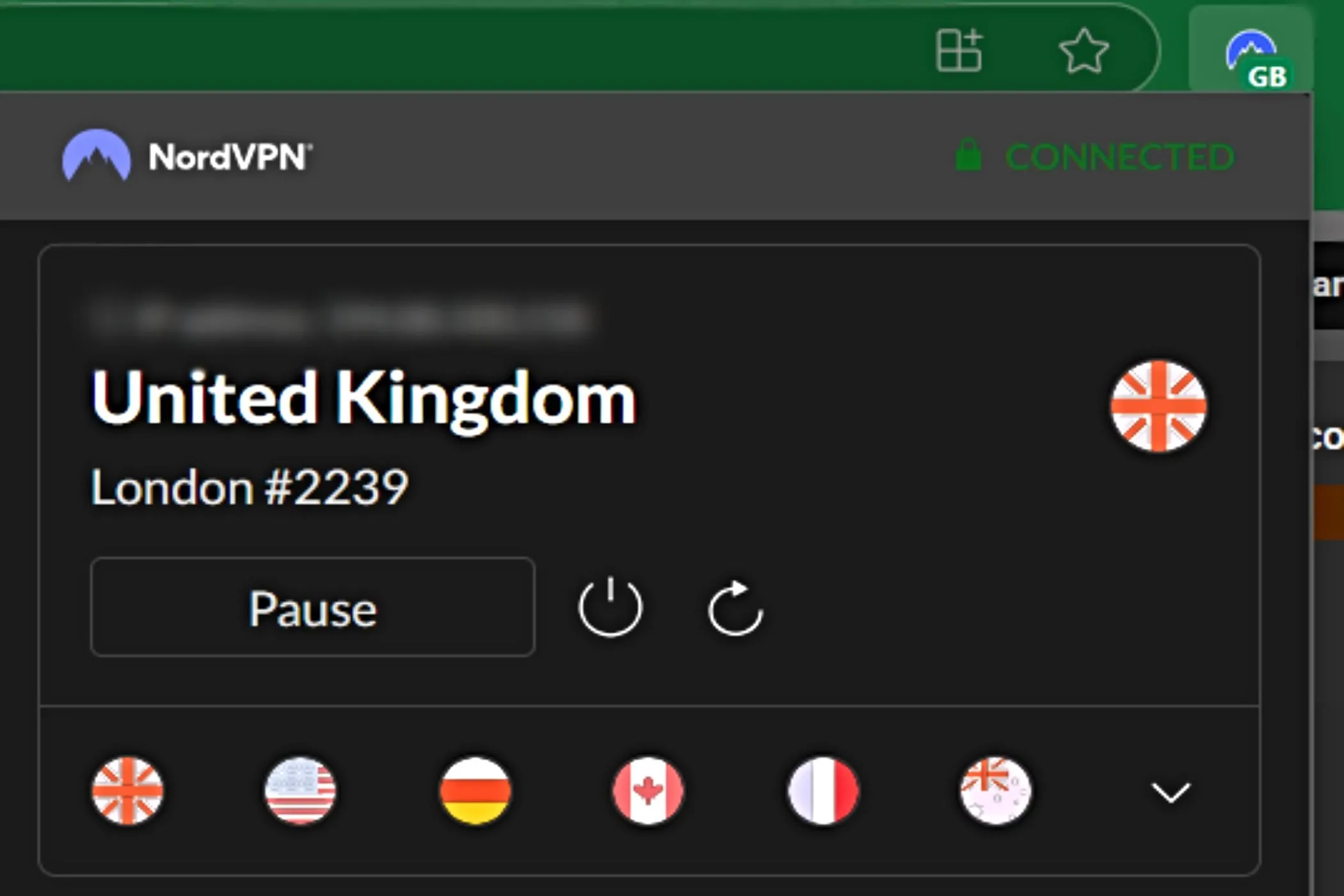 Tiện ích mở rộng VPN của NordVPN trên trình duyệt Edge