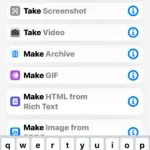 Tìm kiếm hành động "Take Screenshot" trong ứng dụng Phím tắt để tạo phím tắt chụp màn hình iPhone